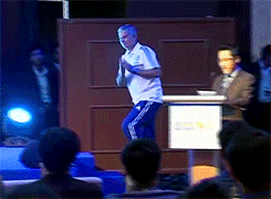 Y7BvbPp GIF: Jose Mourinho tripping on the stairs at Chelseas press conference in Thailand